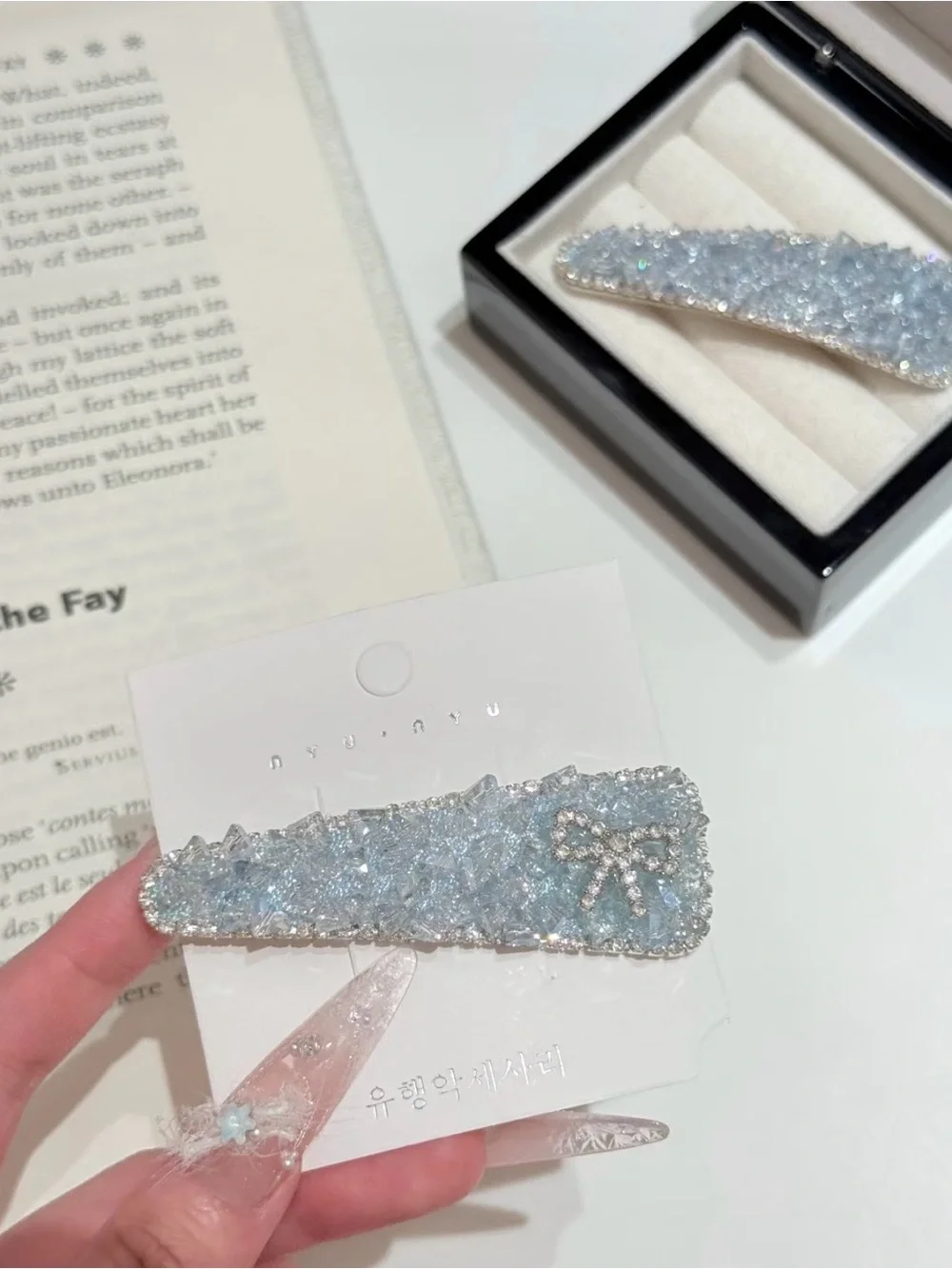 Iridescent Light Blue Crystal Hair Clips - Only Ribbon Left